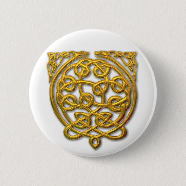 Celtic Knot Dragons – Gold 6 Cm Round Badge (Front)