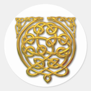 Celtic Knot Dragons – Gold Classic Round Sticker