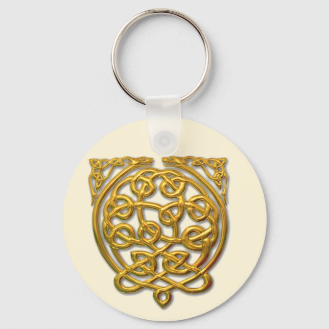 Celtic Knot Dragons – Gold Key Ring (Front)