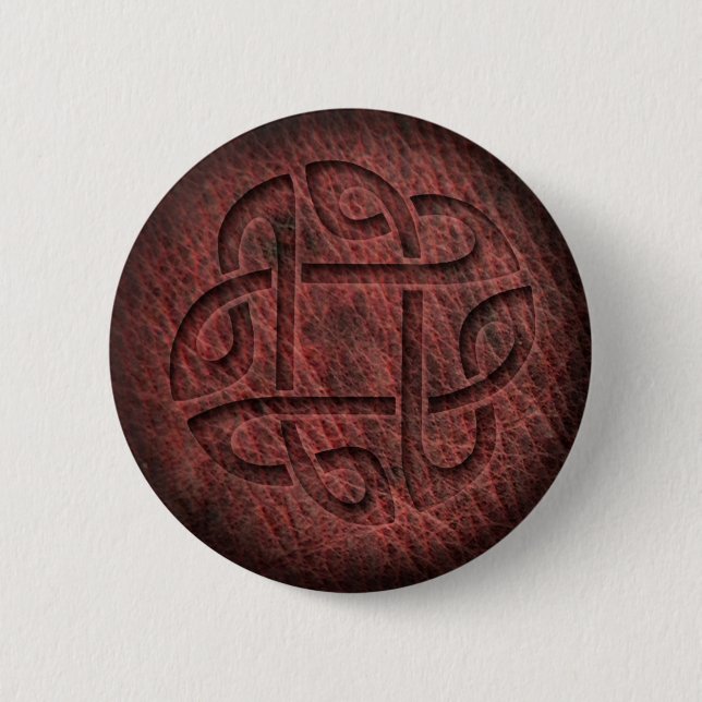 Celtic knot embossed leather 6 cm round badge (Front)