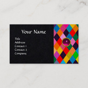 CELTIC KNOT FLOWER FUCHSIA GEMSTONE MONOGRAM Black Business Card