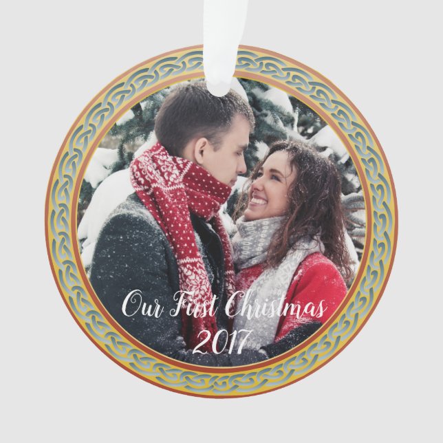 Celtic Knot Frame & "Our First Christmas" Ornament (Front)