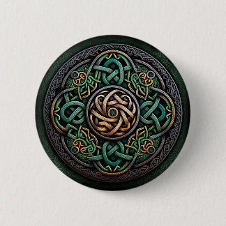 Celtic Knot Green Gold Knotwork 6 Cm Round Badge