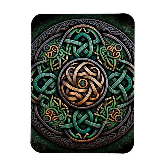 Celtic Knot Green Gold Knotwork Magnet (Vertical)