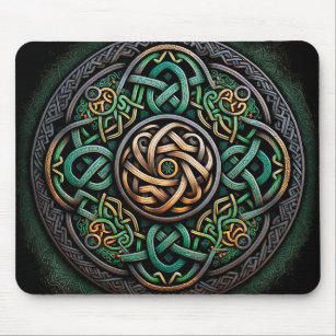 Celtic Knot Green Gold Knotwork Mouse Mat