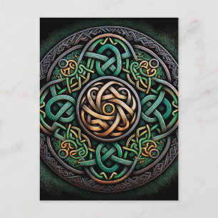 Celtic Knot Green Gold Knotwork Postcard