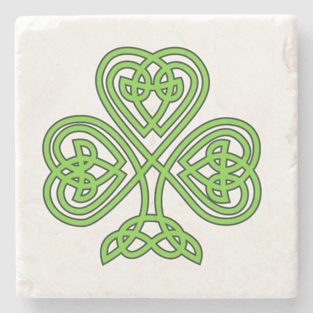 Celtic Knot Green Shamrock Stone Coaster (Front)