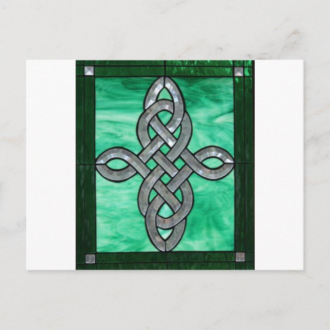 celtic knot green silver stained Glass Postcard (Front)