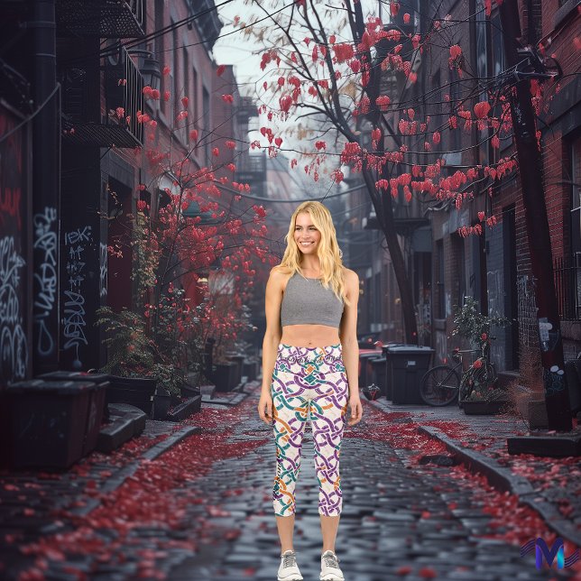 Celtic Knot Harmony - Vibrant Green & Purple Capri Leggings (Creator Uploaded)