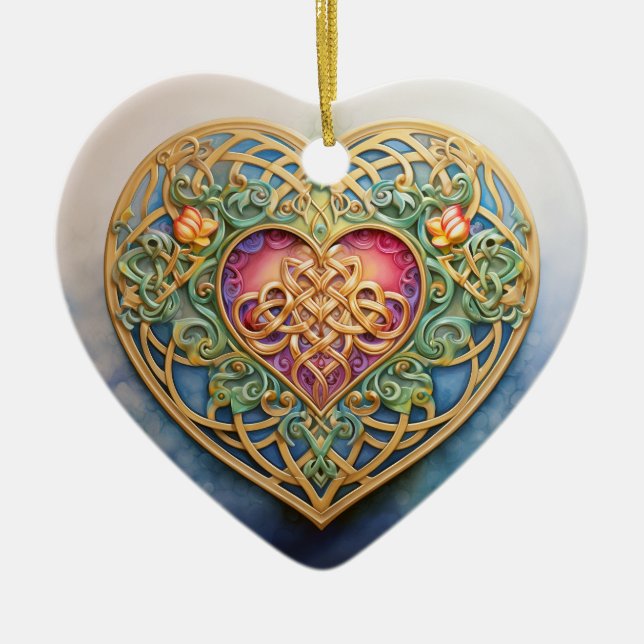 Celtic Knot Heart Ceramic Tree Decoration (Front)