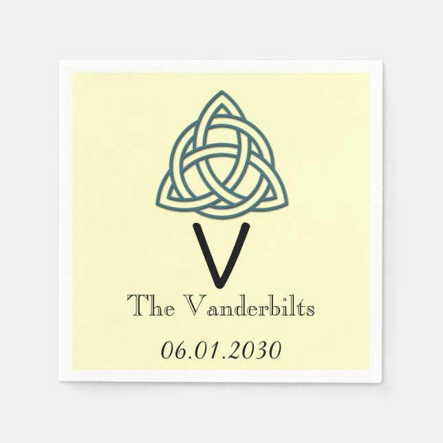 Celtic Knot in Teal and Ivory Monogram Wedding Napkin (Front)