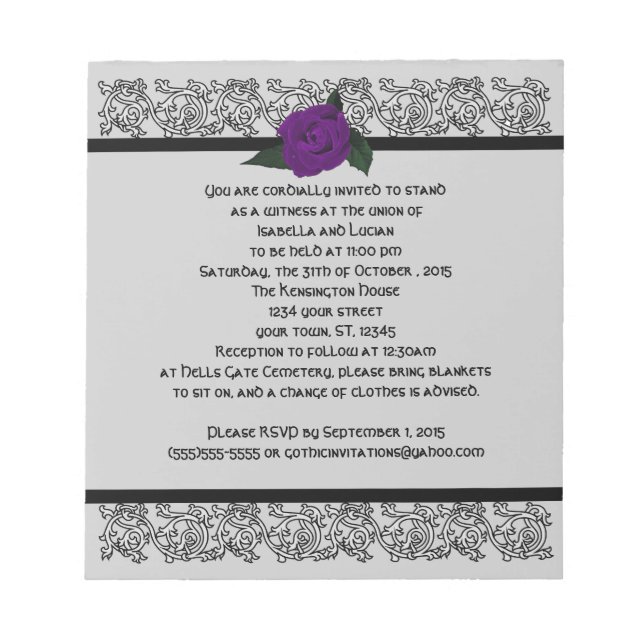 Celtic Knot Infinity Rose Goth Wedding Invitation  Notepad (Front)