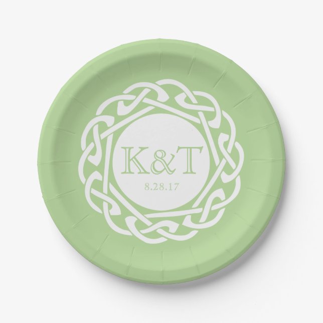 Celtic Knot Initials -  Wedding Plate light green (Front)