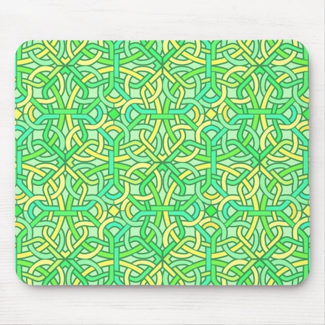 Celtic Knot Irish Braid Pattern Green Yellow Mouse Mat (Front)