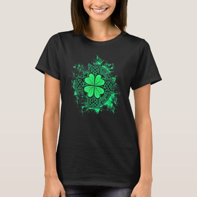 Celtic Knot Irish Shamrock Three Leaf C St Patrick T-Shirt (Front)