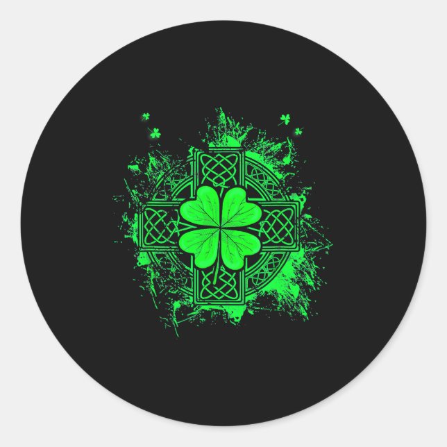 Celtic Knot Irish Shamrock Three Leaf Clover St Pa Classic Round Sticker (Front)