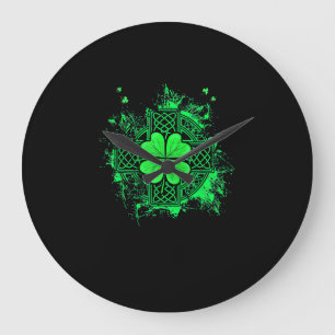 Celtic Knot Irish Shamrock Three Leaf Clover St Pa Large Clock