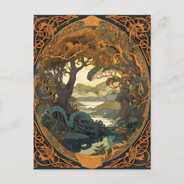 Celtic Knot Landscape Tree Knotwork Postcard (Front)
