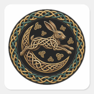 Celtic Knot Leaping Moon Hare Square Sticker
