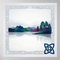 Celtic Knot Misty Mountain Lake Scottish Art