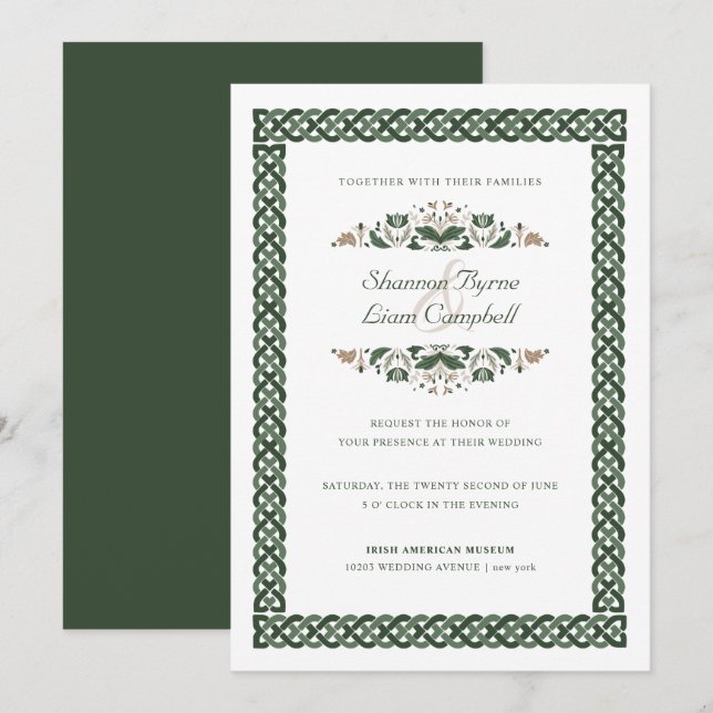 Celtic Knot | Modern Floral Irish Wedding Invitation (Front/Back)