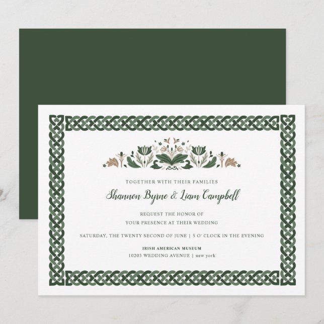 Celtic Knot | Modern Floral Irish Wedding Invitation (Front/Back)