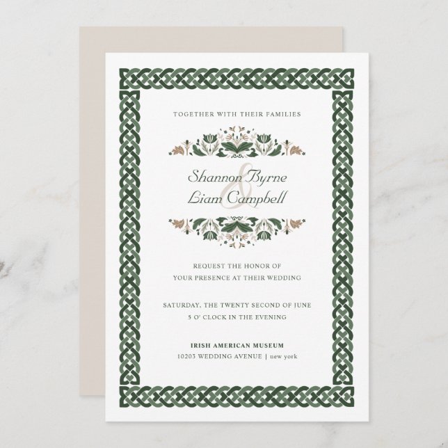 Celtic Knot | Modern Floral Irish Wedding Invitation (Front/Back)