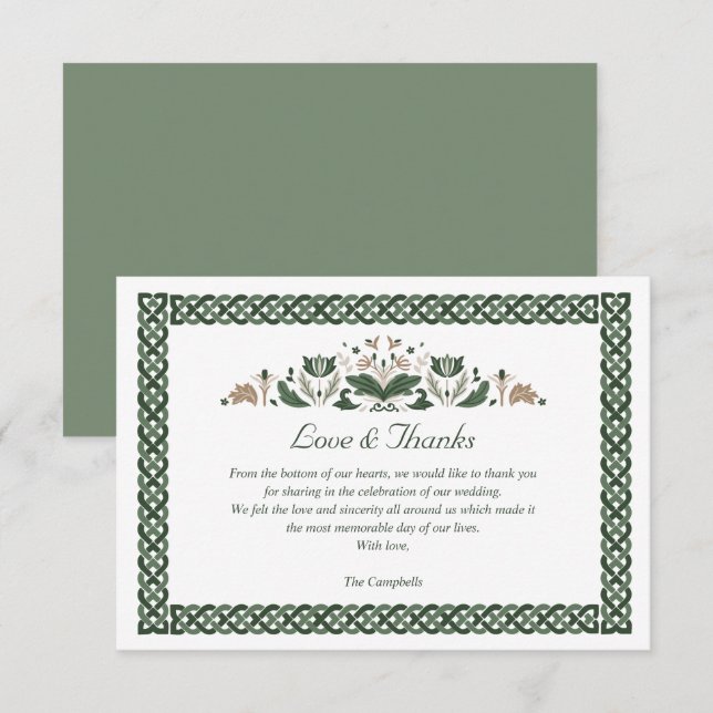 Celtic Knot  Modern Floral Irish Wedding THANK YOU Invitation (Front/Back)