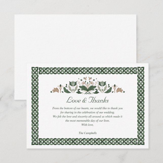 Celtic Knot  Modern Floral Irish Wedding THANK YOU Invitation (Front/Back)