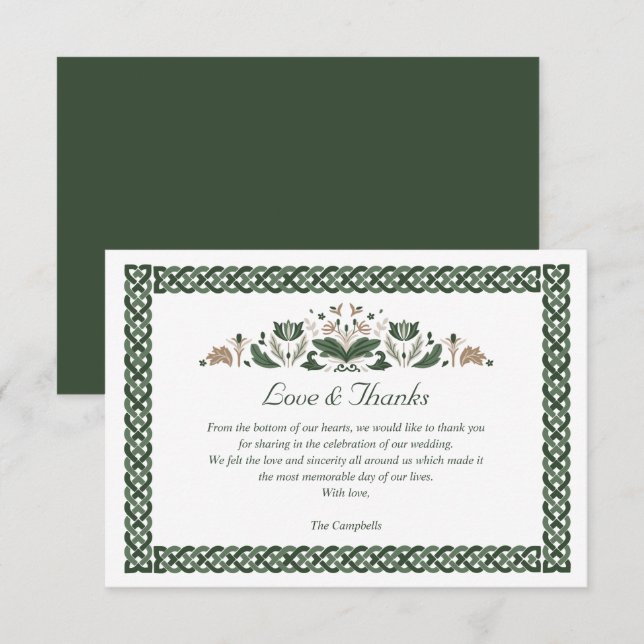 Celtic Knot  Modern Floral Irish Wedding THANK YOU Invitation (Front/Back)