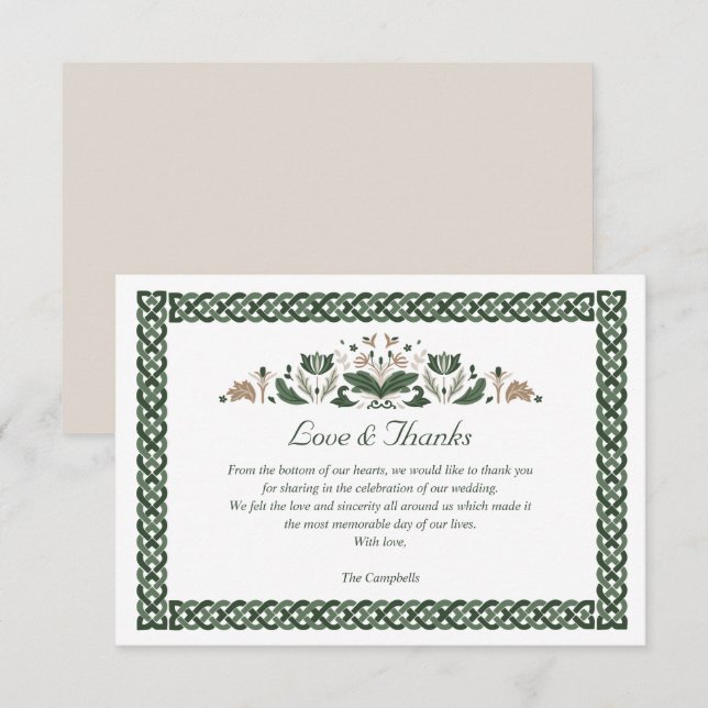 Celtic Knot  Modern Floral Irish Wedding THANK YOU Invitation (Front/Back)
