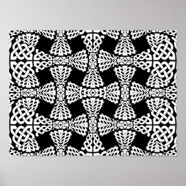 Celtic Knot Pattern Art - Black and White Tribal Poster (Front)