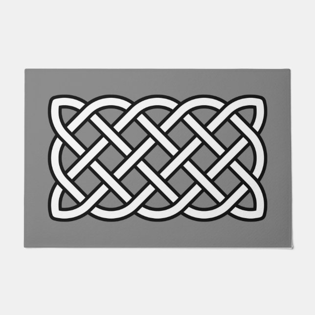 Celtic Knot Pattern, Black & White on Grey / Grey Doormat (Front)