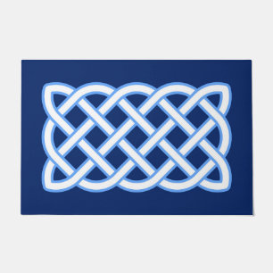 Celtic Knot Pattern, Cobalt Blue and White Doormat