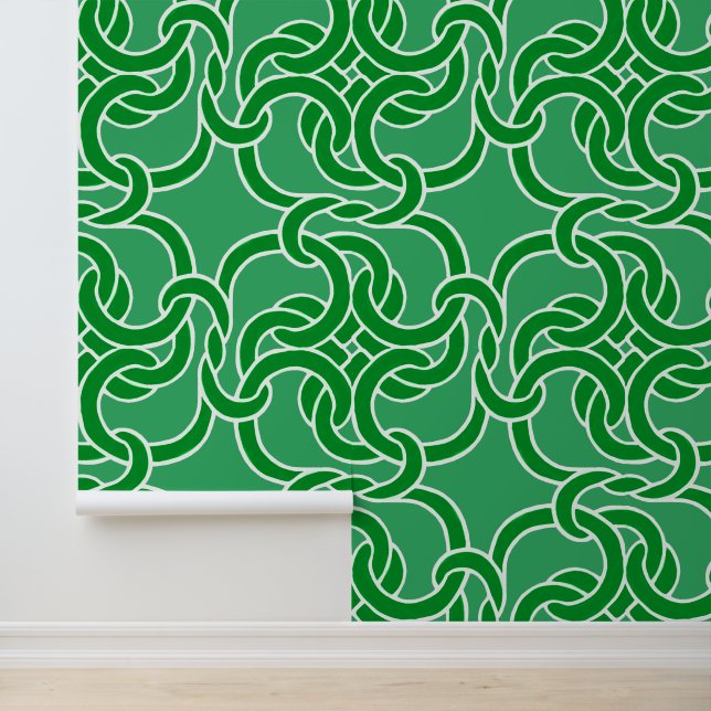 Celtic Knot Pattern Elegant Modern White and Green Wallpaper (Application)
