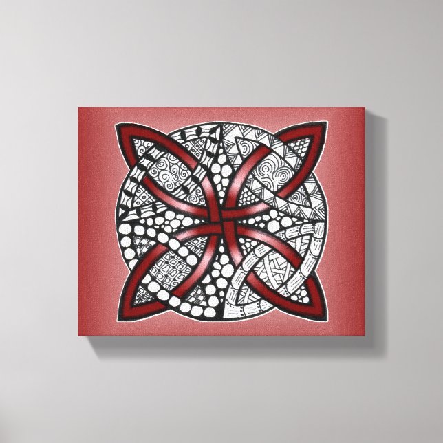 Celtic Knot Red Doodle Drawing Canvas Print (Front)