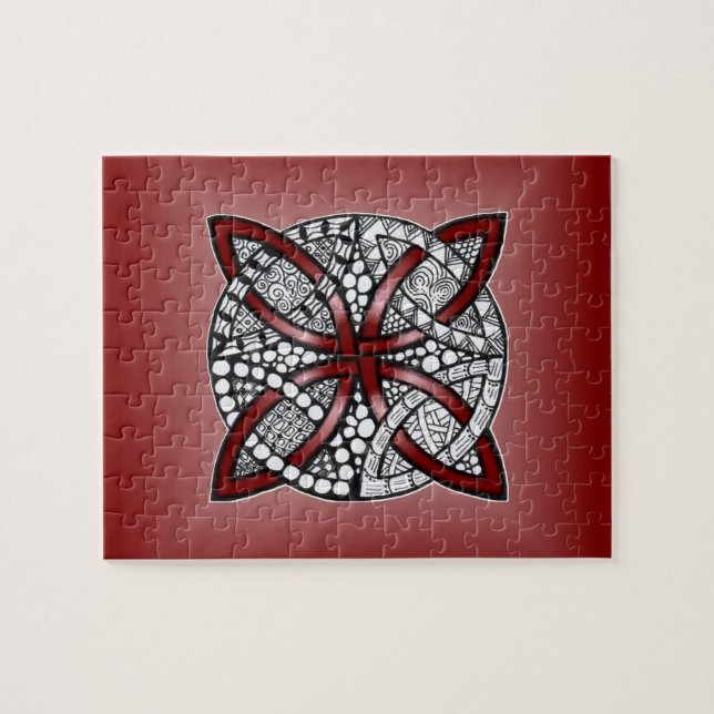 Celtic Knot Red Doodle Drawing Jigsaw Puzzle (Horizontal)