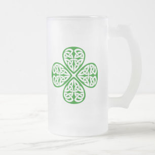 Celtic Knot Shamrock Frosted Glass Beer Mug