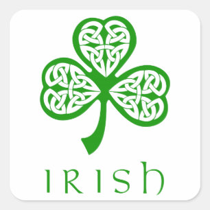 Celtic Knot Shamrock over Irish text Square Sticker