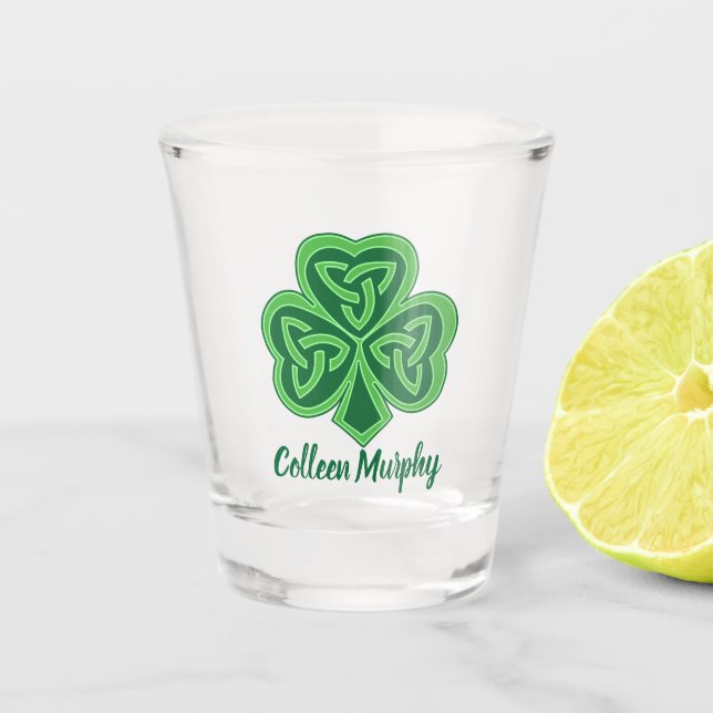 Celtic Knot Shamrock Shot Glass (Front)