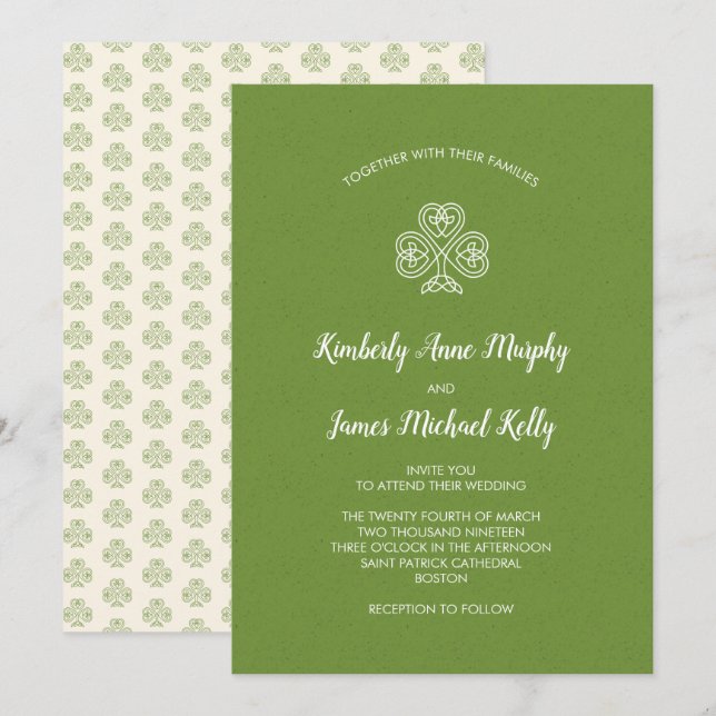 Celtic Knot Shamrock Wedding 2 Invitation (Front/Back)