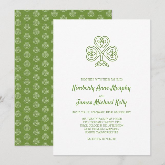 Celtic Knot Shamrock Wedding Invitation (Front/Back)
