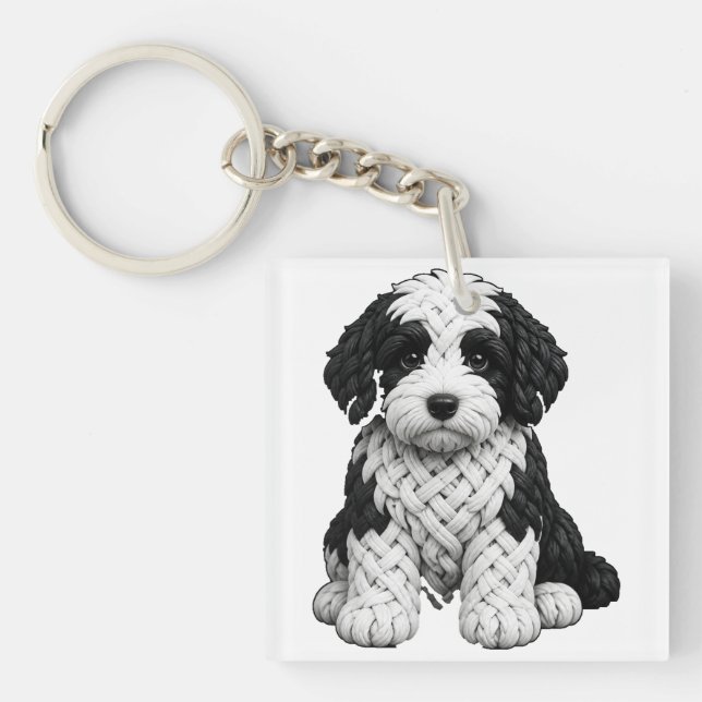 Celtic Knot Sheepadoodle Dog Art Key Ring (Front)