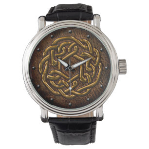 Celtic knot shiny golden on leather digital art watch