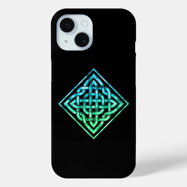 Celtic Knot - Single Blue Green iPhone 15 Case (Back)
