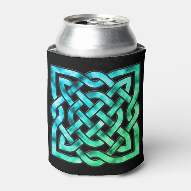 Celtic Knot - Single Square Blue Green Can Cooler (Can Front)