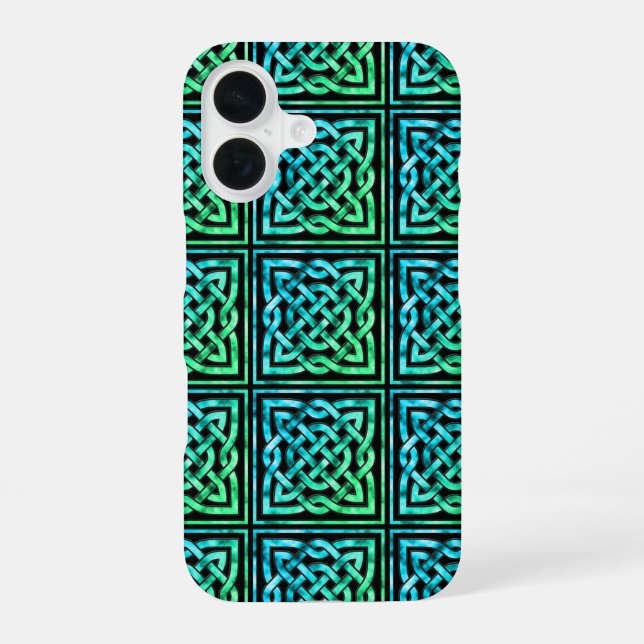 Celtic Knot - Square Blue Green iPhone 16 Case (Back)