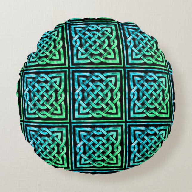 Celtic Knot - Square Blue Green Round Cushion (Front)