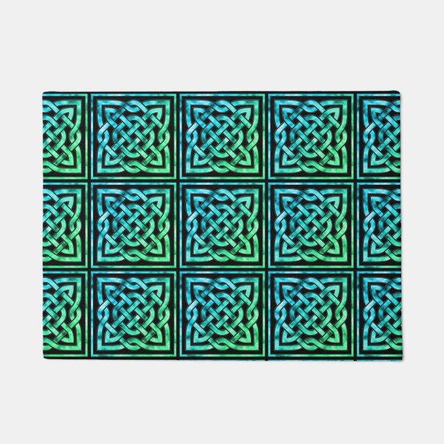 Celtic Knot - Square Blue Green Tile Doormat (Front)