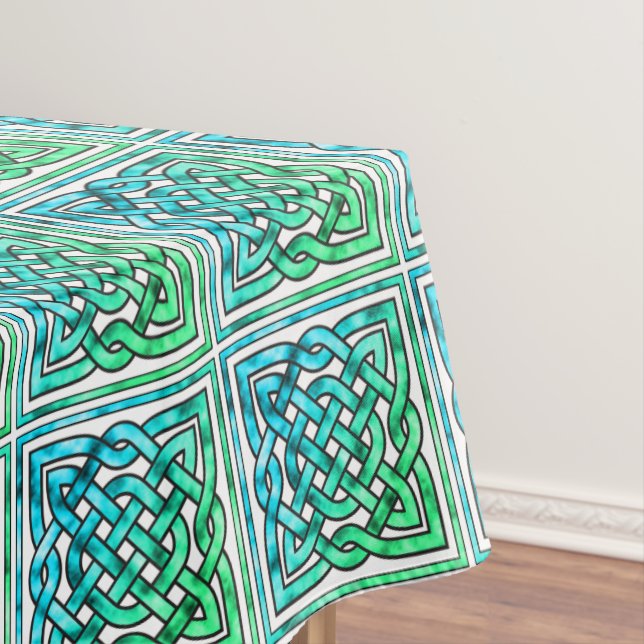 Celtic Knot - Square Blue Green White Tablecloth (In Situ)